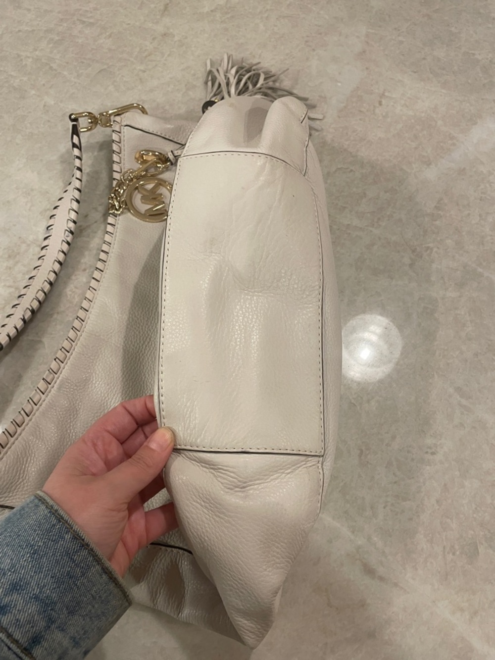Michael Kors Cream Leather Hobo with Tassel and Gold Charm - Picture 6 of 11